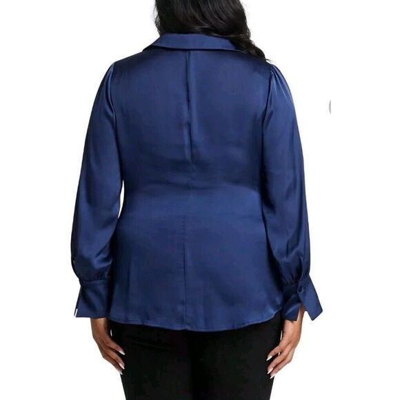 Estelle Ryder Wrap Shirt Blouse 3X 20W Button Front Collared Navy Blue NWT - Picture 3 of 12